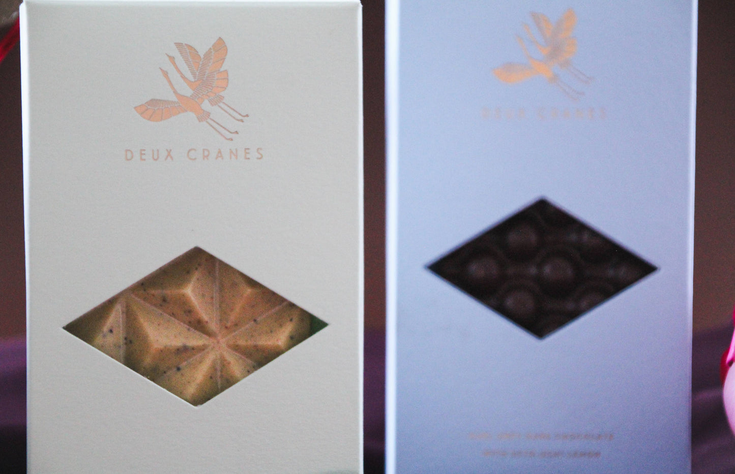 Deux Cranes - Earl Grey Dark Chocolate + Seto-Uchi Lemon Chocolate