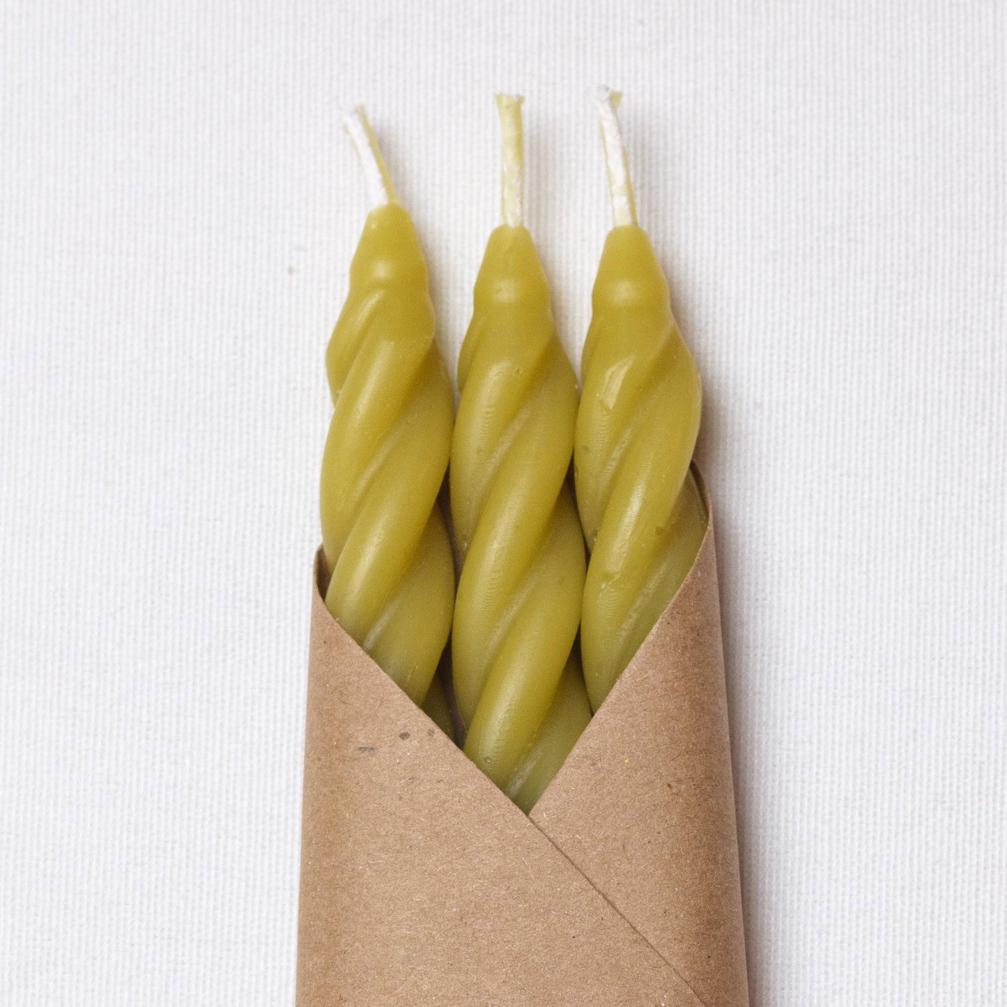 Chartreuse Beeswax Spiral Taper Candles - Set of 3