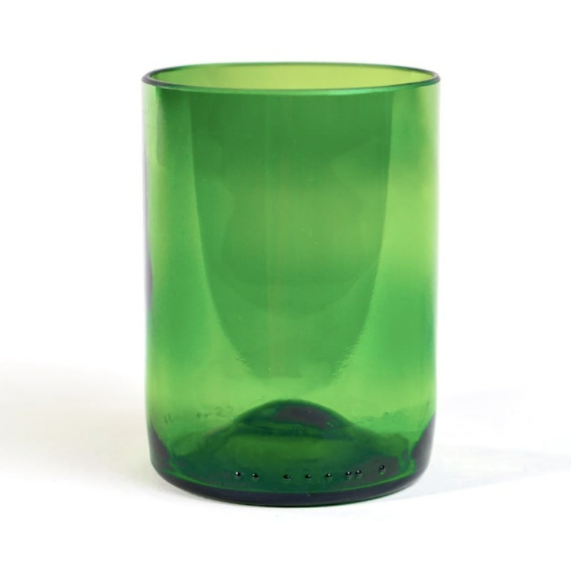 Upcycled Green Lowball Glasses - Set of 4