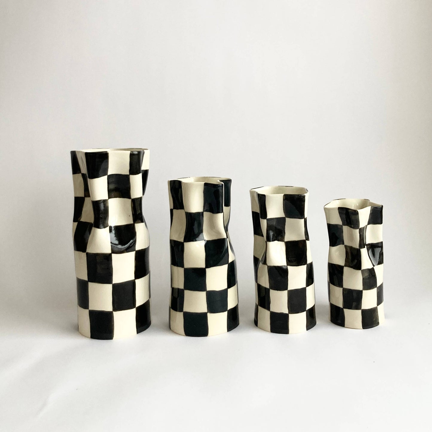 Alicja Ceramics - Ceramic Pinched Vase with Black Checkers