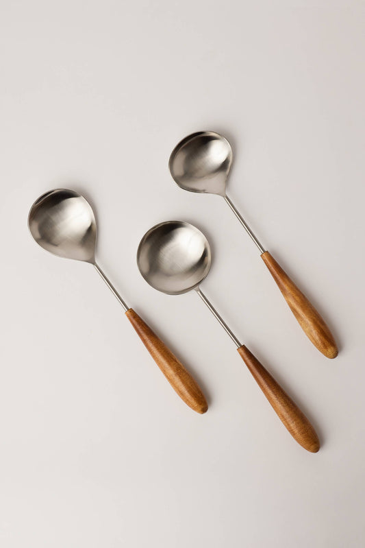 Wood & Steel Serving Utensils - Set of 3