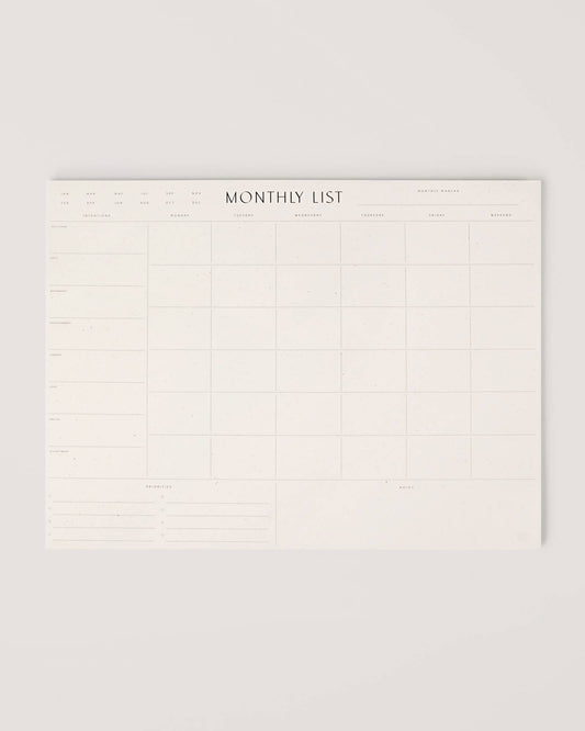 Wilde House Paper - Monthly List Pad