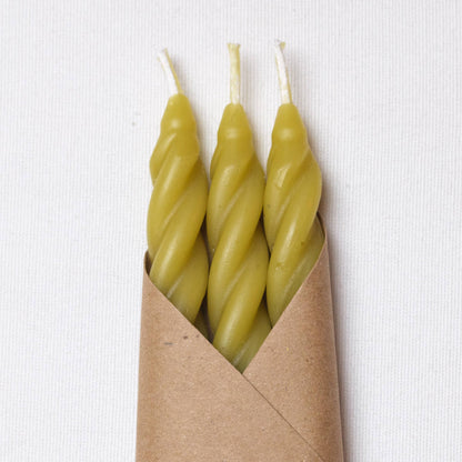 Chartreuse Beeswax Spiral Taper Candles - Set of 3