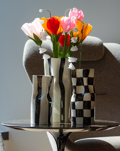Alicja Ceramics - Ceramic Pinched Vase with Black Checkers