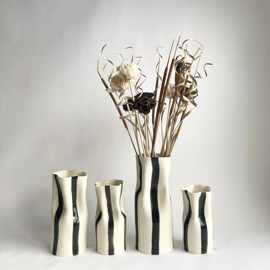 Alicja Ceramics - Ceramic Pinched Vase with Stripes