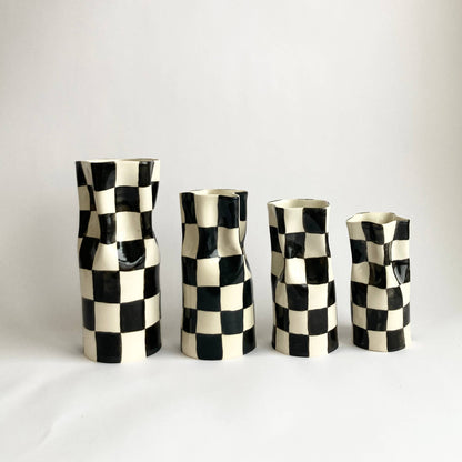 Alicja Ceramics - Ceramic Pinched Vase with Black Checkers