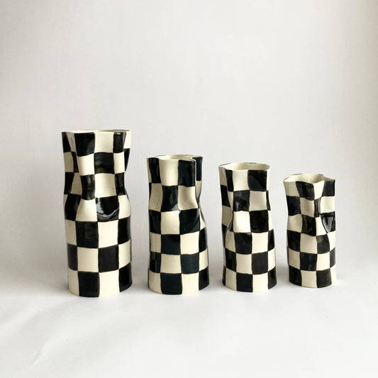 Alicja Ceramics - Ceramic Pinched Vase with Black Checkers